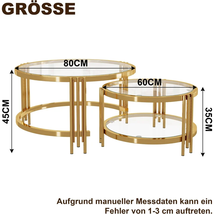 Couchtisch 80x80x45 cm – Quadratischer Glastisch mit goldfarbenem Metallgestell – Bild 9