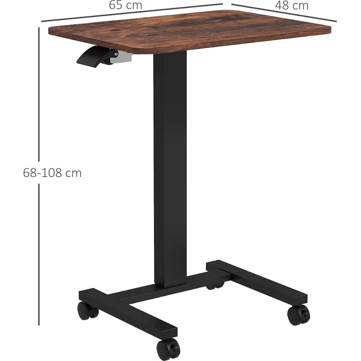 Vinsetto Schreibtisch Höhenverstellbarer Laptoptisch mit Rollen (Computertisch, 1-St, Arbeitstisch), Rustikal-Braun 65 x 48 x 68-108 cm – Bild 3