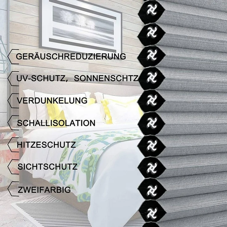 Woltu Plissee, verdunkelnd, Klemmfix, verspannt, Klemmfix, Wabenplissees ohne Bohren – Bild 3