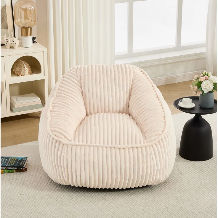 Sitzsack aus Cord mit Schaumstofffüllung, 98x92x73 cm, Beige – Bild 2