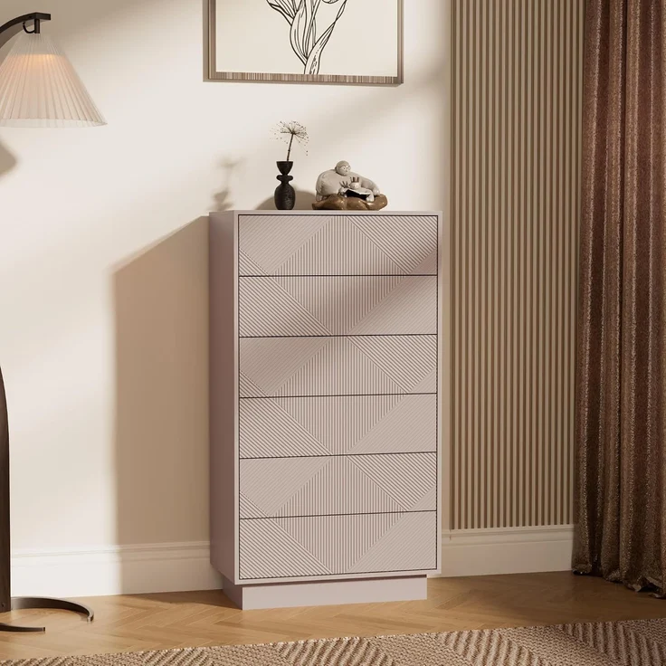 UEV Kommode mit 6 Schubladen, Kommodenschrank Sideboard schmal (Moka), Sideboard Schubladenschrank Push to Open, Mehrzweckschrank für Wohnzimmer Schlafzimmer Flur Büro 60x33,5x111cm--Mokka--60x33.5x111cm--YOUDENOVA – Bild 2