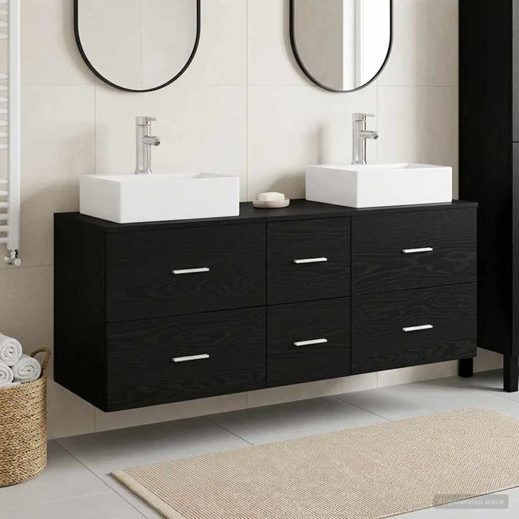 vidaXL Badezimmerschrank-Set 3 stk. Schwarz 129 x 41 x 79,5 cm 3405844 – Bild 1