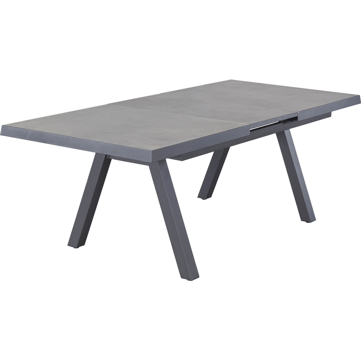 VIVERA Ausziehtisch 100x160 Platte Keramik schräge Kante, Beton-Optik, Alugestell anthrazit