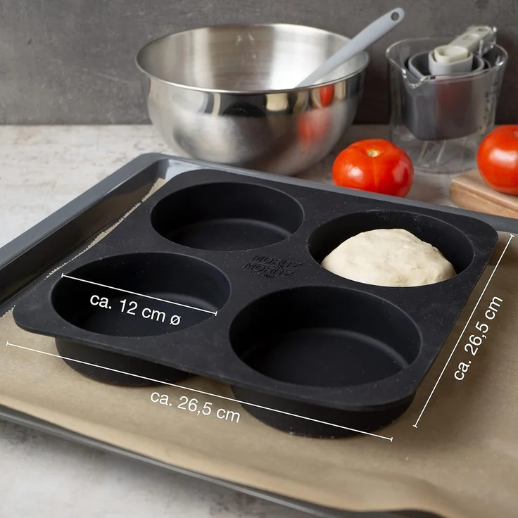 Moritz & Moritz Silikonform Moritz & Moritz Backform Brot Burger inklusieve Beckheft und Teigschab, (Set 3-tlg), Für Brot, Burger Buns und XXL Muffins – Bild 5
