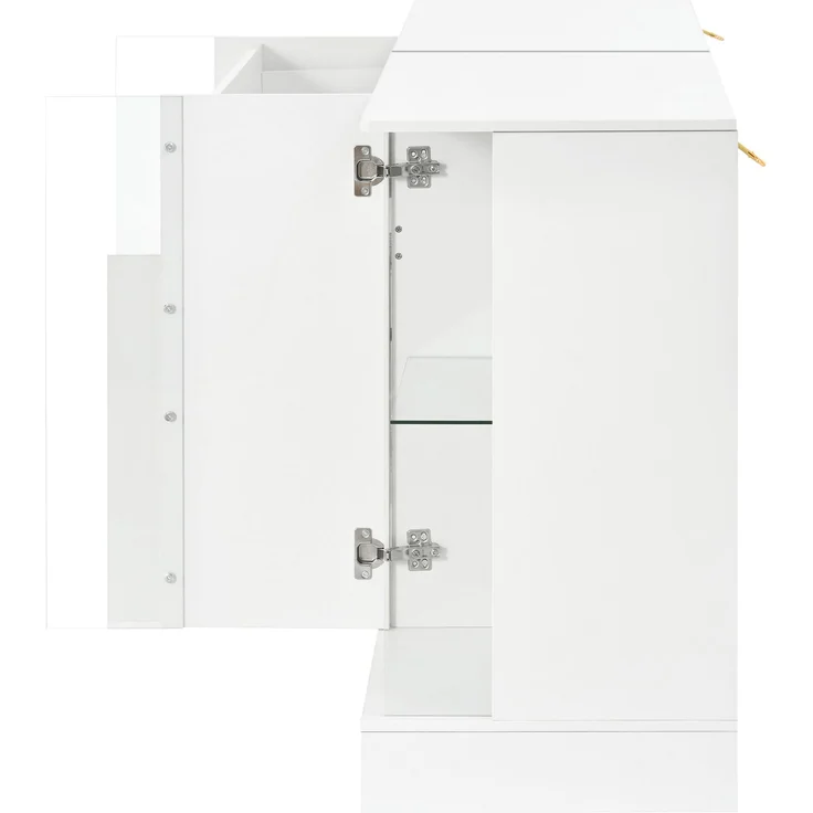 Sideboard 150 x 40 x 75 cm aus Spanplatte in Weiß Hochglanz mit Glasvitrinen und App-gesteuerter LED-Beleuchtung – Bild 10