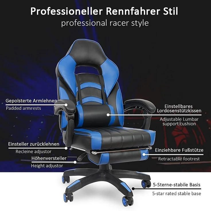 Gamingstuhl Grün/Schwarz Chefsessel Drehstuhl Bürositz Schreibtisch Fußstütze – Bild 8