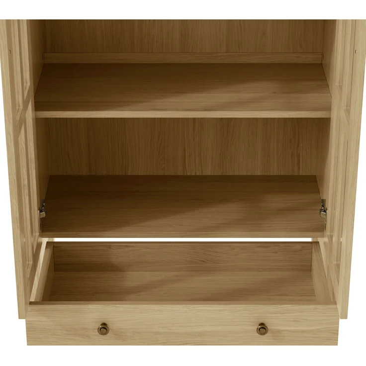 Vitrine 75x35x170,5 cm mit Bogenfach, Acryl-Türen und Schublade, naturfarben – Bild 10