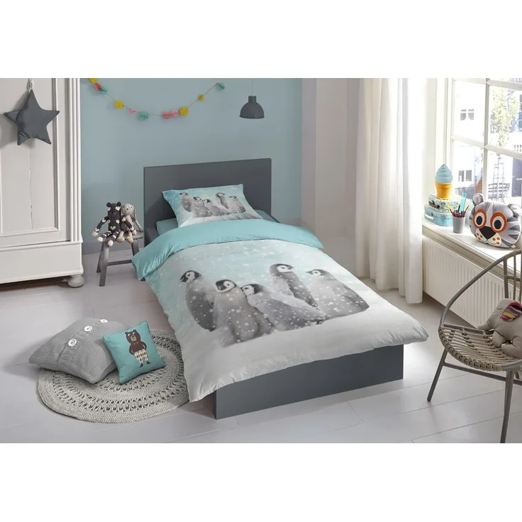 Good morning 'Pengu' Flanell Bettwäsche blue 140x200
