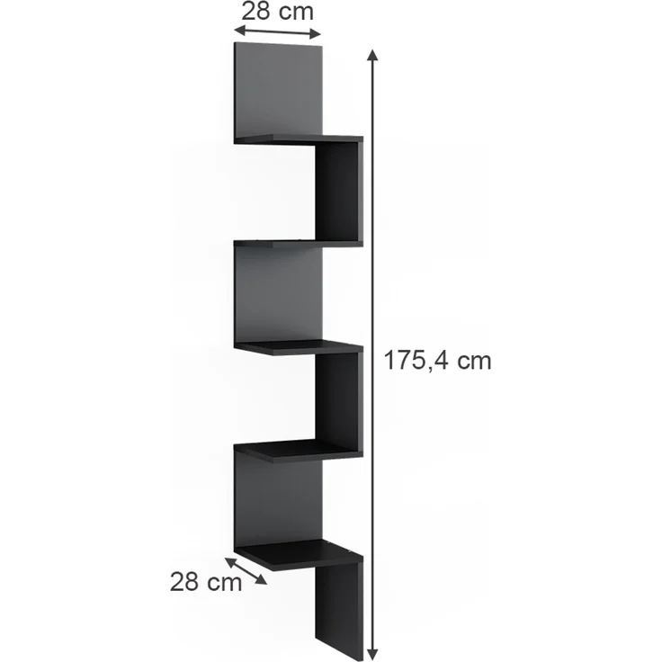 Eckregal Paolo Schwarz 28 x 175.4 cm mit 5 Fächern Vicco – Bild 3