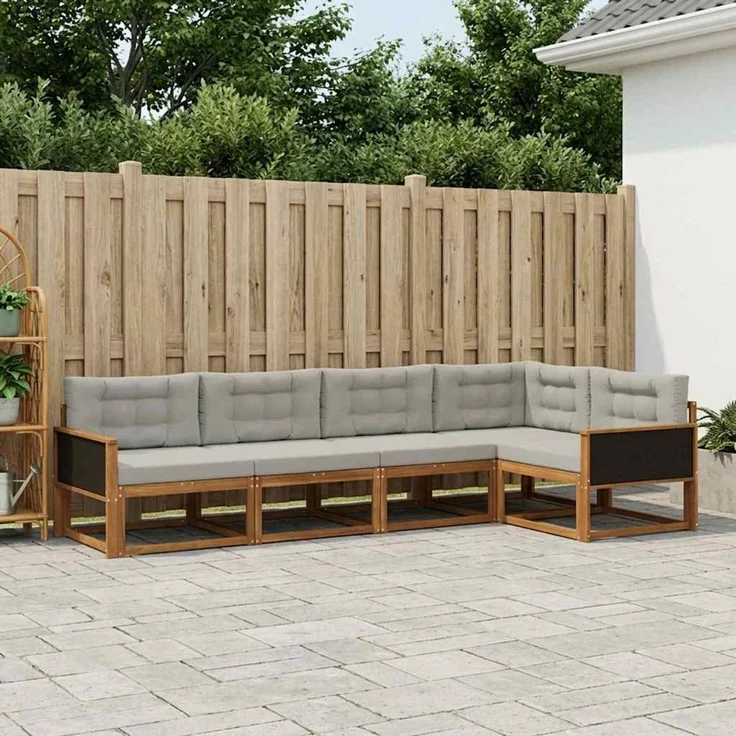 vidaXL Outdoor-Sofagarnitur 5 stk. 5-Sitzer Natur und Hellgrau 3382554 – Bild 1