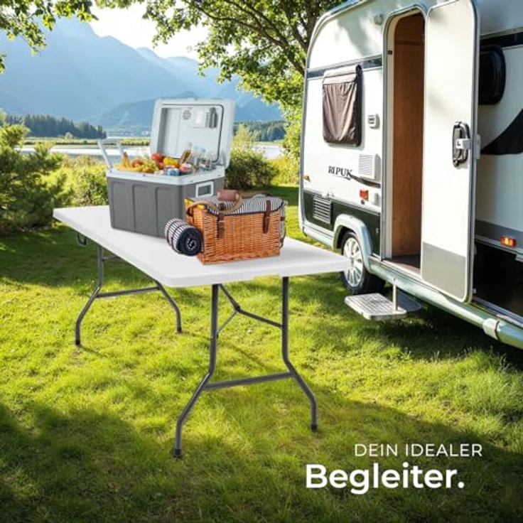 tectake® Klapptisch, Campingtisch mit Trageschlaufe, Gartentisch klappbar, Anti-Rutsch Füße, robust, leicht zu reinigen, 183 x 76 x 74 cm, Tisch für Garten, Terrasse, Balkon, Camping und Picknick – Bild 3