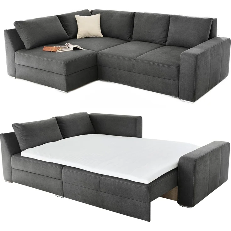Ecksofa-Dauerschläfer Federkern Topper Bettkasten Schlafcouch in Dunkelgrau – Bild 9