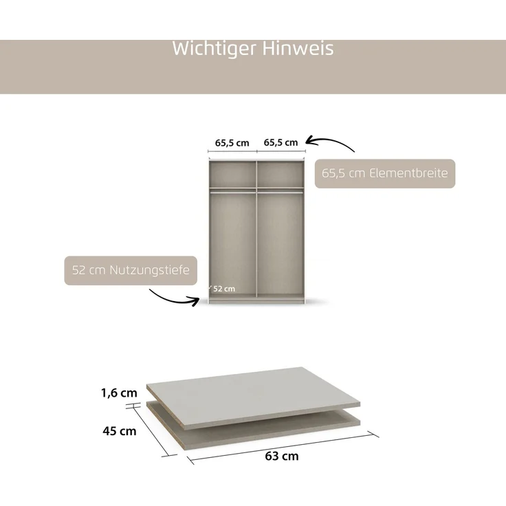rauch Zubehör, Einlegeböden 2er-Set, für Schwebetürenschränke von rauch mit einer Elementbreite von 65,5 cm und einer Schranktiefe von 59 cm – Bild 4