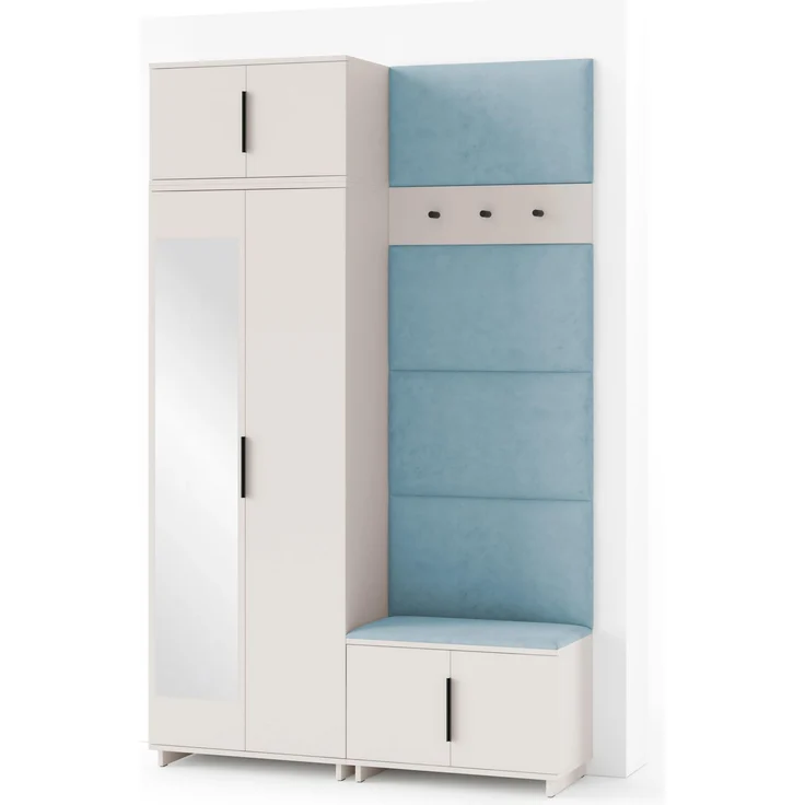Garderoben-Set Napoli Version 4: Kleiderschrank mit Polsterpaneelen, Schuhschrank Flur und Eingangsbereich (Cashmere/Trinity 22), 225 x 40 x 140 cm – Bild 1