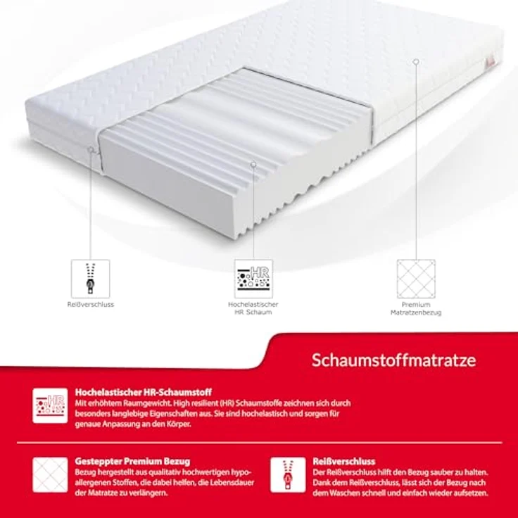 FDM Matratze 200x200 cm Härtegrad H3 H4 Höhe 14 cm Kaltschaummatratze Doppelseitige Rollmatratze HR-Schaum 7 Komfortzonen mit Hypoallergenem Waschbarem Premium-Bezug Oeko-Tex Comfort Duo MAX – Bild 6