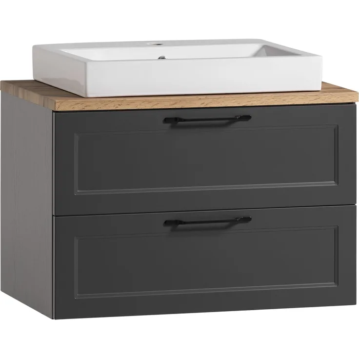 Waschtisch >Lyon< in grau, Wotaneiche, MDF - 80x63x47cm (BxHxT)