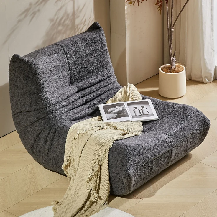 Loungesofa aus Teddy-Vlies mit hochdichter Schaumstoff-Polsterung, ergonomisch, 105x90x72 cm, Grau – Bild 4