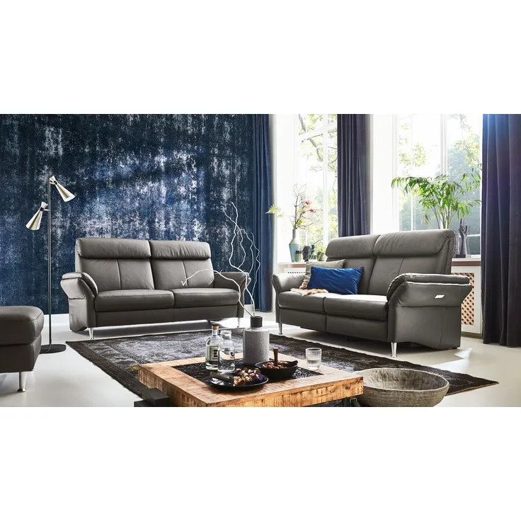 Sofagarnitur FABIO Leder grau mit vollmotorischer Relaxfunktion