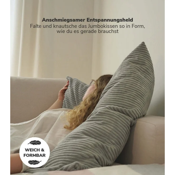 mokebo Sofakissen Das Anschmiegsame, (aus Cordstoff), auch als XXL Couchkissen, Riesenkissen oder Dekokissen in Beige – Bild 3