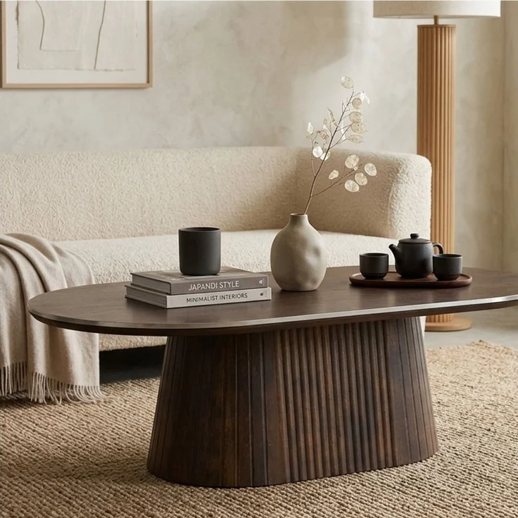 HOOZ Wohnzimmertisch Couchtisch oval modern, Säulenfuß inkl. Keramikplatte 130x70 cm Braun (Einzelprodukt, 1-St, 1× Couchtisch), Keramik-Tischplatte, verschiedene Varianten, pflegeleicht & stabil – Bild 2