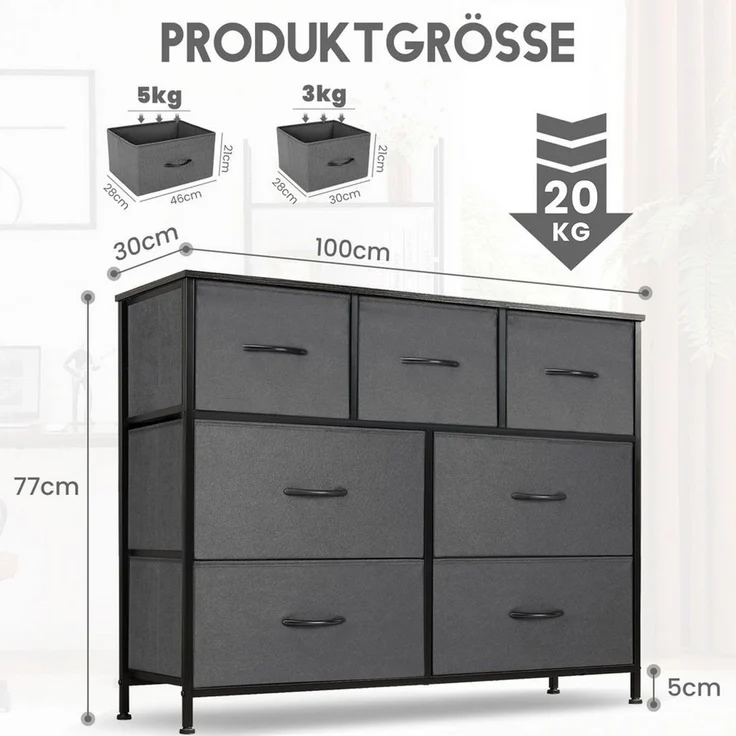 DUMOS Schubkastenkommode Kommode mit Stoffschubladen Stauraumschrank Schubladenschrank (Schubladenkommode), Mit 4, 5, 7, 8, 9 Schubladen