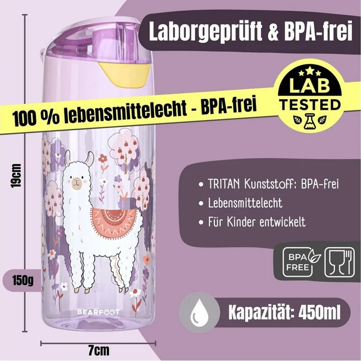 BEARFOOT Trinkflasche Trinkflasche Kinder, leichte Wasserflasche - Lama – Bild 3