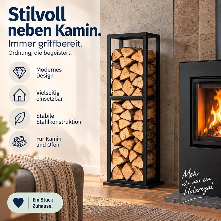 relaxdays Kaminholzregal Hohes Kaminholzregal aus Metall, BxTxH:35 x 35 x 120 cm, (1-St) – Bild 3