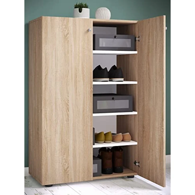 MID.YOU Schuhschrank Sonoma Eiche, Kunststoff, 4 Fächer, 70x110x39 cm, Drehtür, Garderobe, Schuhaufbewahrung – Bild 2