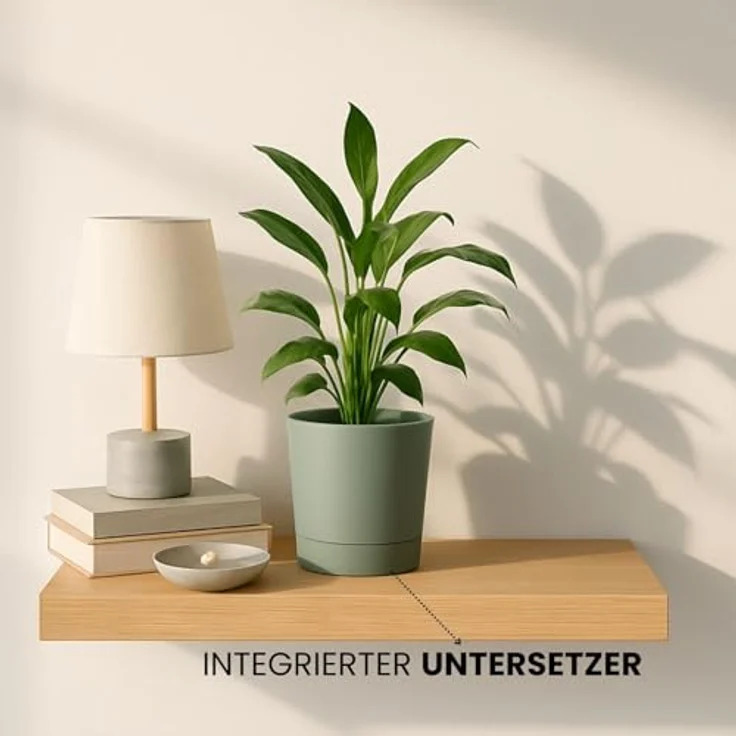 LAMELA Pflanzgefäß mit integriertem Untersetzer, Breite 22,5 cm – 7L – Grüner Blumentopf für Innen & Außen – Wetterfest & Pflegeleicht, Graugrün – Bild 7