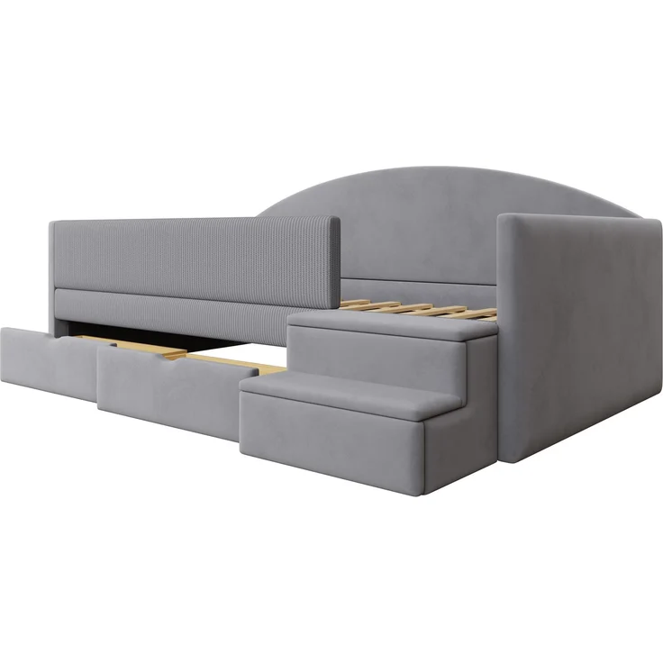 Polsterbett Sofabett,90*190cm,Multifunktionsbett,Mit Zwei Schubladen und Zäunen,Mit Stufen,Hautfreundlicher Samtstoff,ohne Matratze,Hellgrau – Bild 10