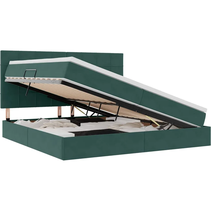 vidaXL Aufbewahrungsbett mit Matratze Dunkelgrün 200 x 200 cm Samt 3372054 – Bild 2