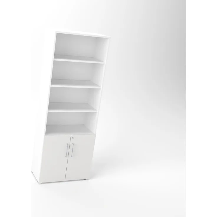 Rheinland Möbel Flügeltürenschrank Cabino 80×42×216 cm – abschließbarer Aktenschrank 2OH mit Regalaufsatz 4OH in Weiß/Grau mit 110° Drehtüren & Metallgriff