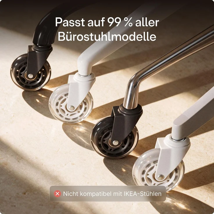Desktronic Bürostuhlrollen Grün, Ersatzrollen 360°, Set 5 Stück, Ersatzräder für Bürostühle auf Teppich- und Parkettböden – Bild 6