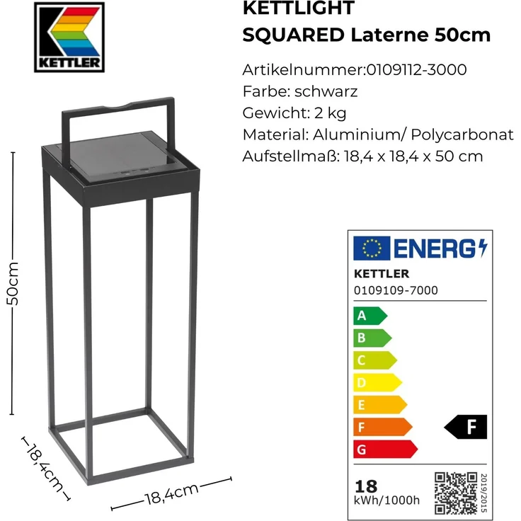Kettler LED Laterne eckig offen XL 50 cm Dunkelgrau – Bild 3