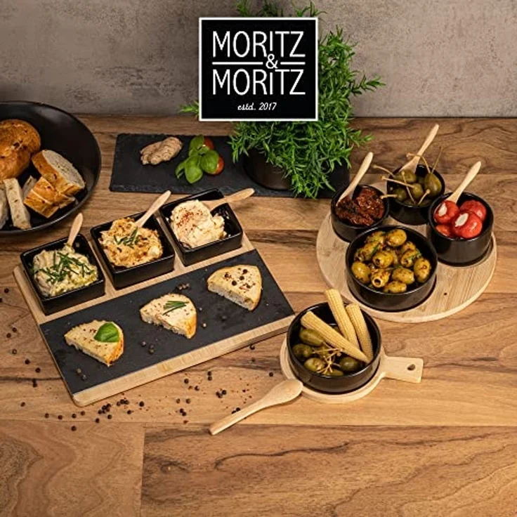 Moritz & Moritz Servierschale Schalen Set, Keramik, Bambus, (Set, 9-tlg), als Tapas Schalen und Dip Schälchen – Bild 7
