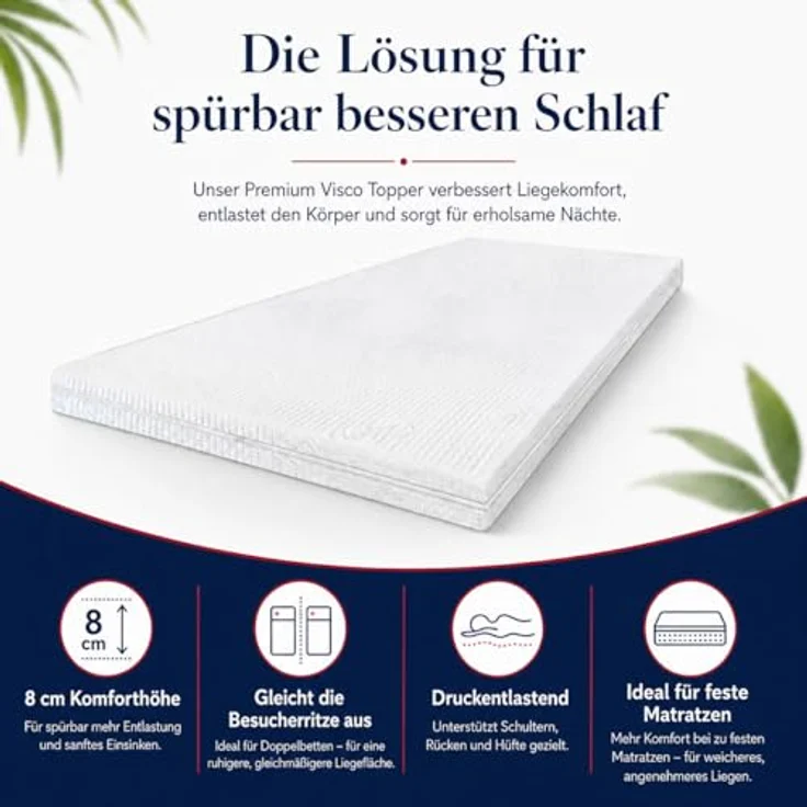 FMP Matratzenmanufaktur, Topper FMP orthopädische Comfort Matratzenauflage 8 cm hoch, Viscoschaum, (1-tlg), Für Druckentlastung und mehr Komfort – Bild 4