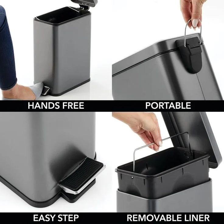 mDesign Tretmülleimer Abfalleimer Papierkorb 10L Inneneimer Metall Dunkelgrau – Bild 4