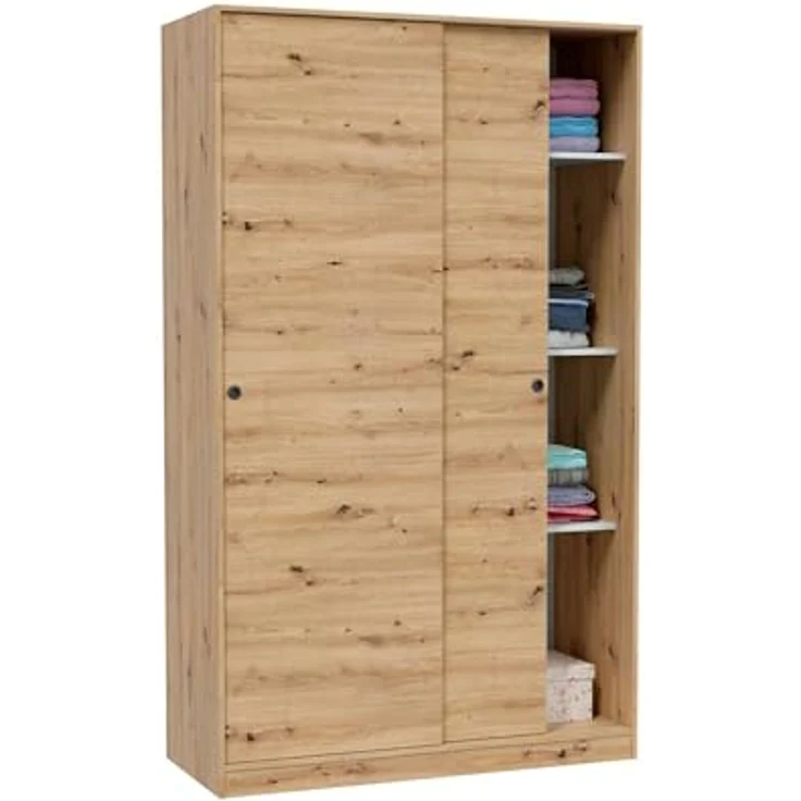 Dmora - Kleiderschrank 2 Türen Waterbury, Schlafzimmerschrank, Schrank mit 4 Regalen und Kleiderstange, 120x50h200 cm, Nodi-Eiche – Bild 7