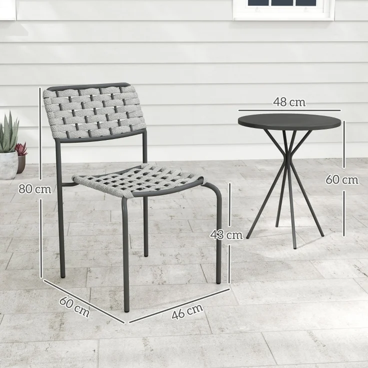 Polyrattan Gartenmöbel Set, Outdoor Lounge Balkonmöbel für 2 Personen, 3-teilig Sitzgruppe mit 2 Stapelbare Stühle, Tisch, wetterfest Gartenlounge für Garten, Terrasse Balkon, Grau--Grau--60x46x80cm--YOUDENOVA – Bild 3