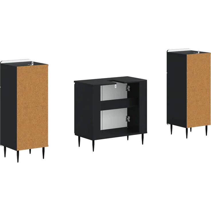 vidaXL 3-teiliges Badezimmer-Schranksystem ZWOLLE 3 stk. Schwarz 3418000 – Bild 5