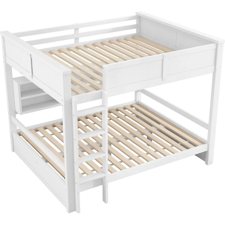 160x200 Etagenbett mit Stauraumschränken und LED-Licht, Weiß – Bild 7