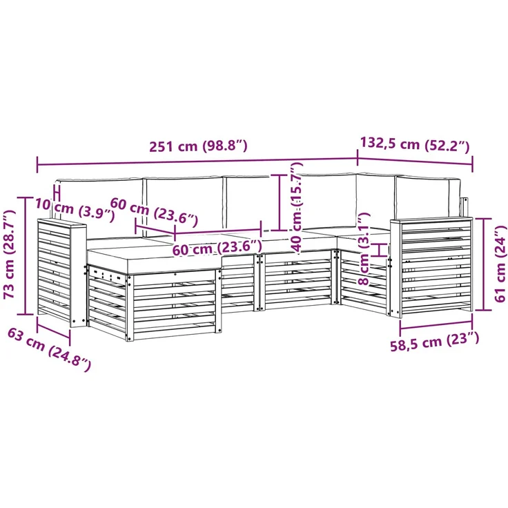 vidaXL Outdoor-Sofagarnitur 6 stk. 5-Sitzer Natur und Creme 3375095 – Bild 9