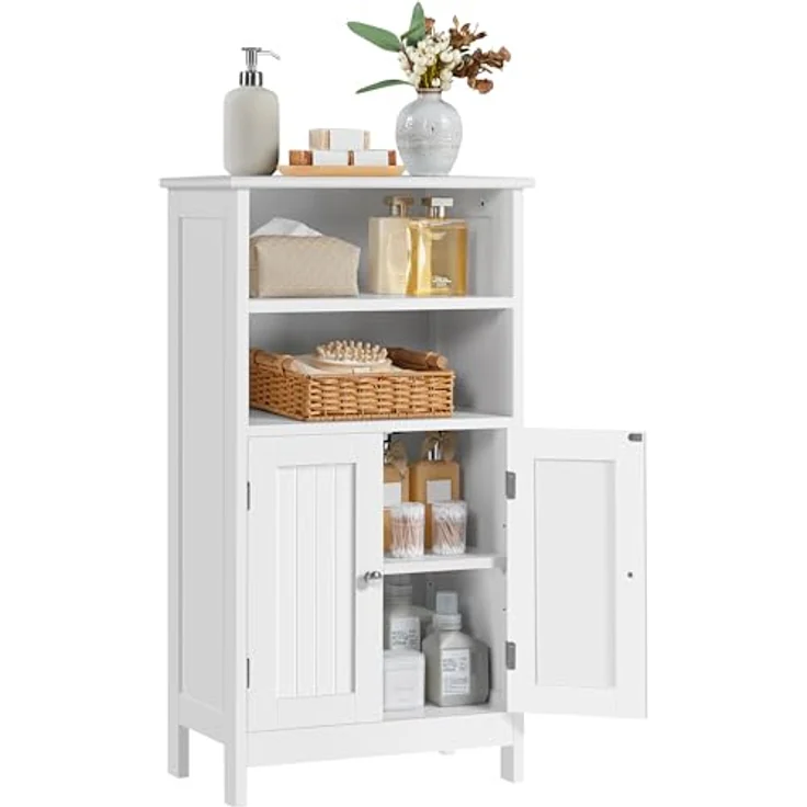 Yaheetech Badschrank Küchenschrank mit Doppeltür & Einstellbarem Regal Badkommode Sideboard Badezimmer/Wohnzimmer/Flur Weiß 50 * 30 * 92.5cm – Bild 2