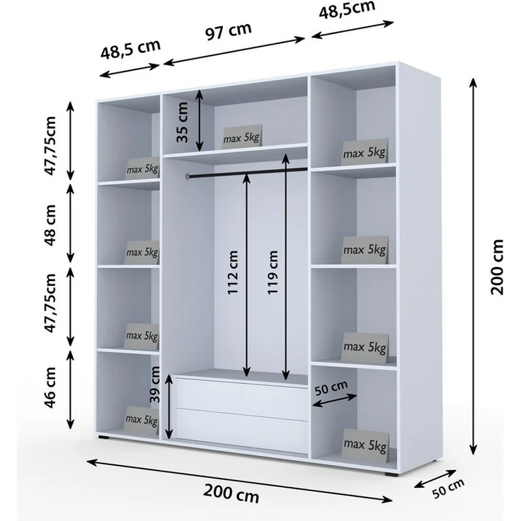 Compleo Drehtürenschrank mit LED-Beleuchtung,Glasfronten, Perfekt Garderobe mit 2 Schubladen – Bild 2