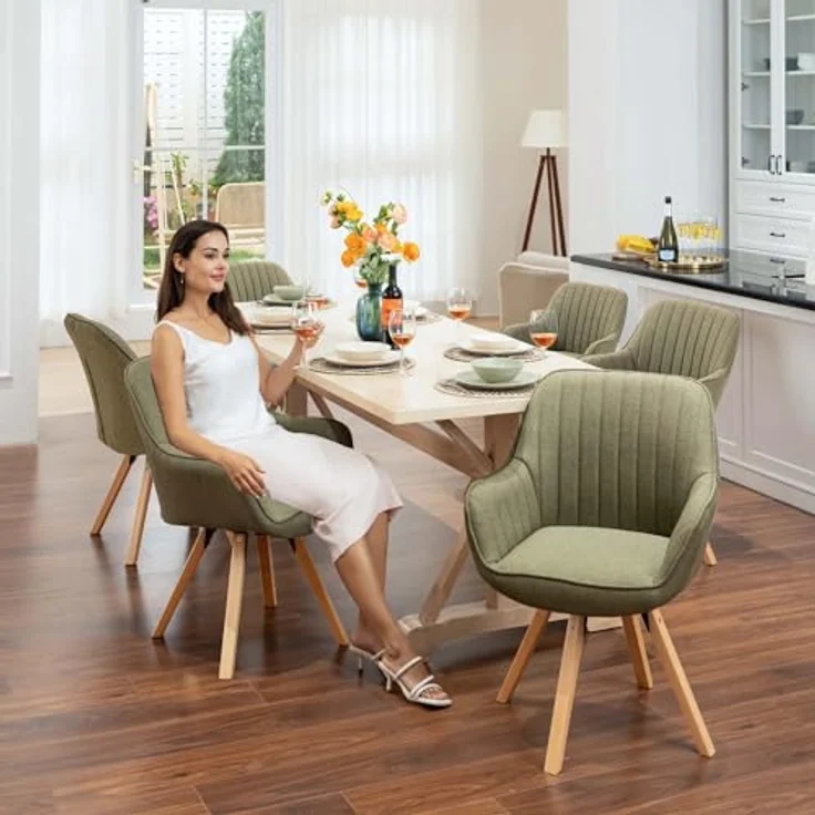 MEUBLE COSY Esszimmerstühle Drehbar 2er Set Küchenstuhl Polsterstuhl Drehstuhl mit Armlehne Sessel Schminkstuhl aus Stoff Massivholzbeine für Esszimmer Wohnzimmer Arbeitszimmer, Grün – Bild 8