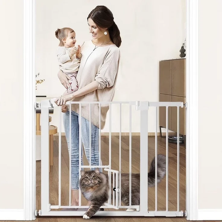 Comomy Treppenschutzgitter, Babygitter 75–103 cm mit Katzenklappe, Kinderschutz & Haustiergitter – Bild 5