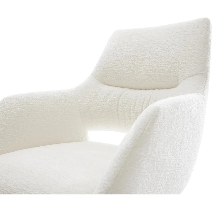 Drehstuhl Yago-Flex mit Armlehnen Bouclé Soft Beige Kreuzgestell breit Schwarz 360° drehbar Wippfunktion Taschenfederkern – Bild 6