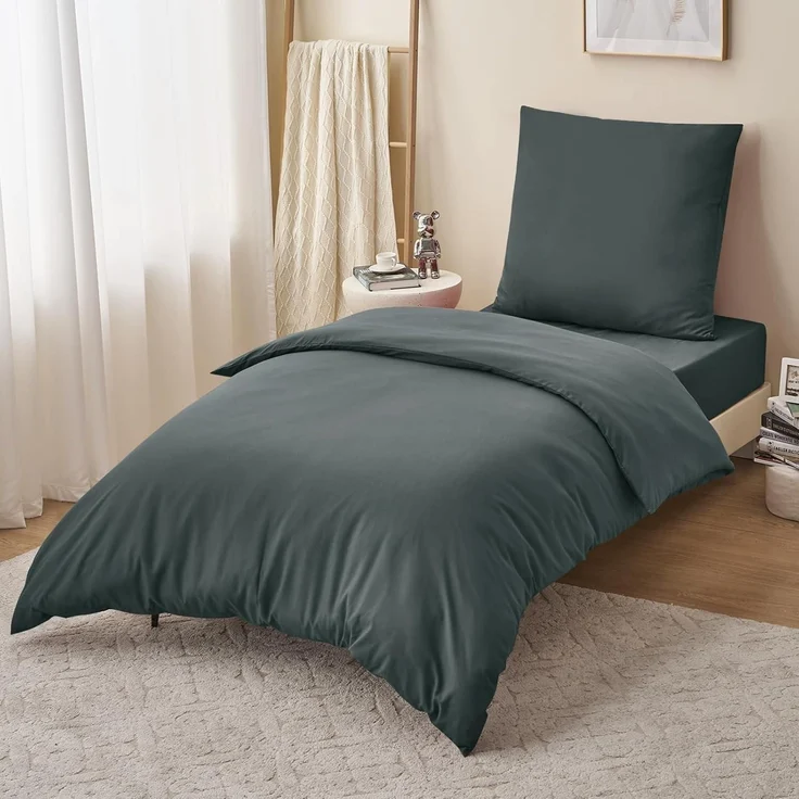 Bettwäsche Set 155x220 Anthrazit 2-teilig Mikrofaser Reißverschluss – Bild 3