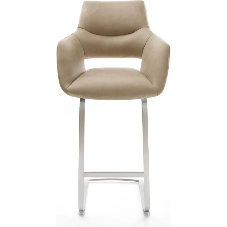 Barstuhl Yago-Flex Mikrofaser Beige Vintage Freischwinger Flach Edelstahl Silberfarben Taschenfederkern – Bild 3