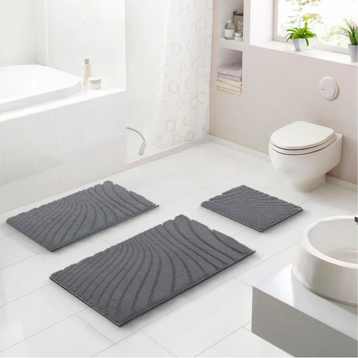 Grund Badematte Caffi, Höhe 20 mm, rutschhemmend beschichtet, fußbodenheizungsgeeignet, Polyester, rechteckig, Zeitlos schönes Wellenmuster, mit Hoch-Tief, 5 Jahre Garantie – Bild 1